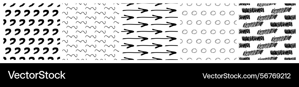Set of seamless patterns with scribble smears Set of seamless patterns with scribble smears vector image