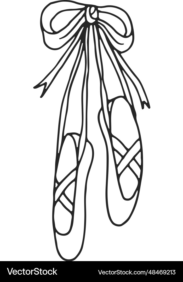 Ballet toe shoe pair doodle hand drawn pointe Ballet toe shoe pair doodle hand drawn pointe vector image