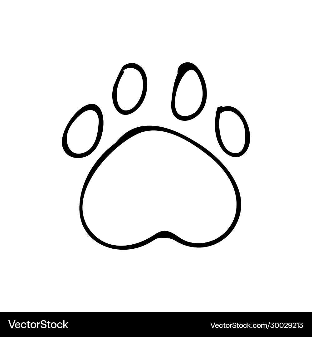 Cute monochrome dog paw print lineart Cute monochrome dog paw print lineart vector image