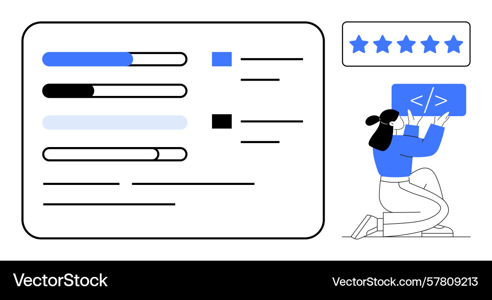 Developer analyzing progress bars with ratings Vector Image