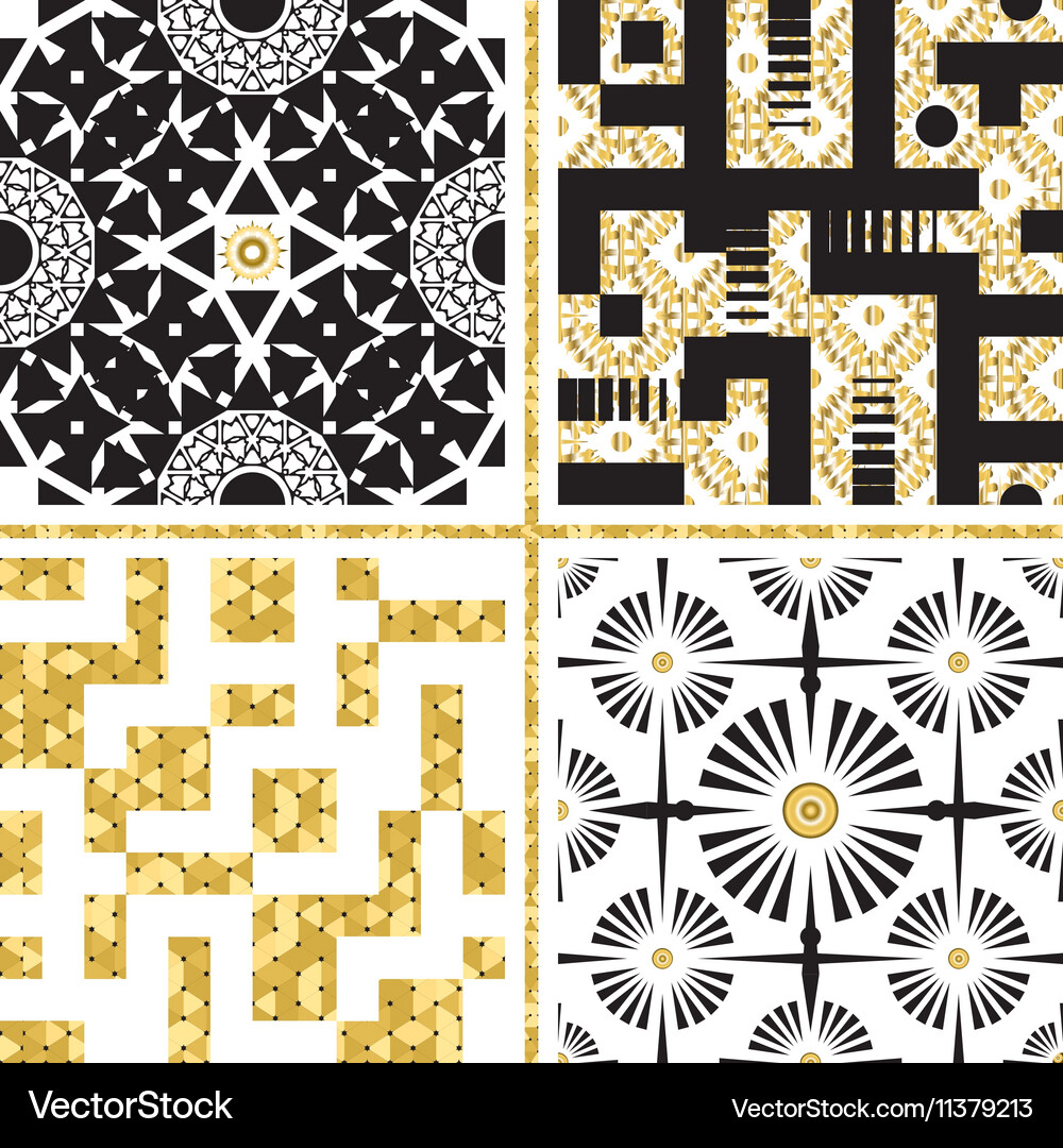 Set of oriental patterns with golden elements Vector Image