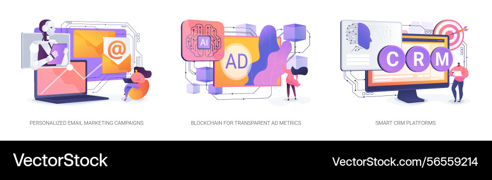 Ai and blockchain for marketing abstract concept Ai and blockchain for marketing abstract concept vector image