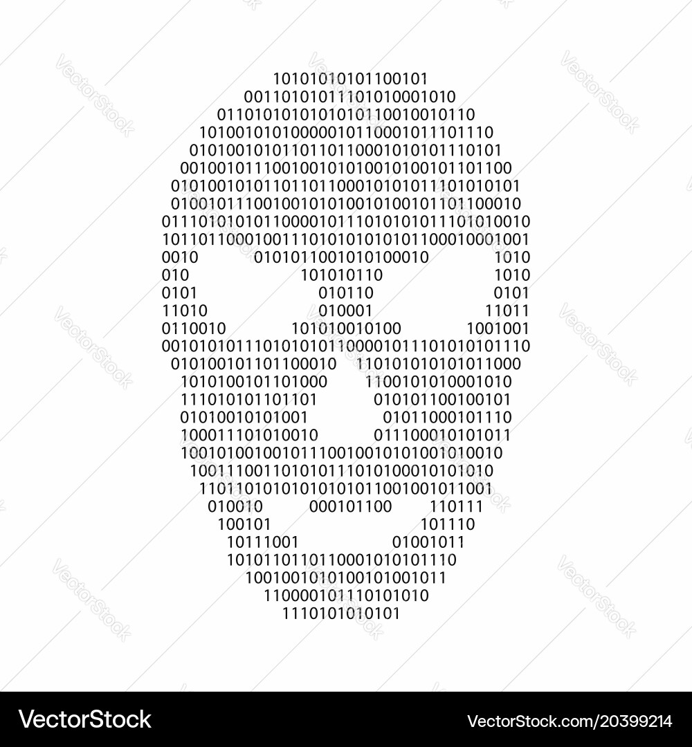 Binary code in hacker face shape malware vector image