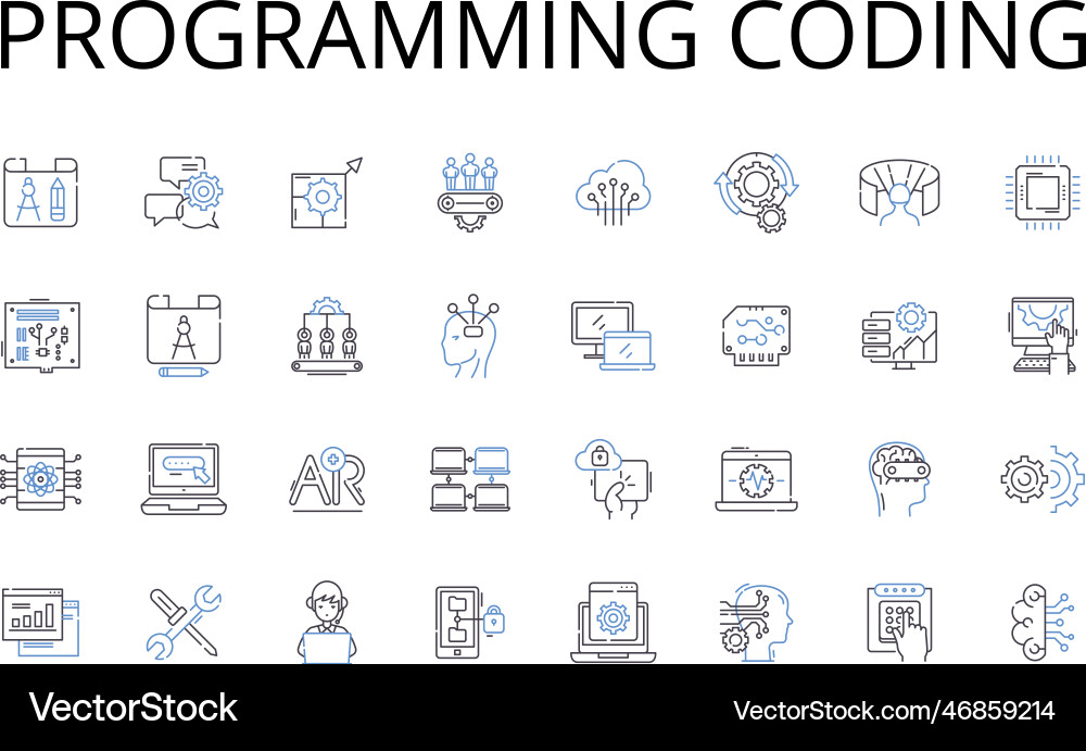 Programming coding line icons collection writing Programming coding line icons collection writing Vector Image