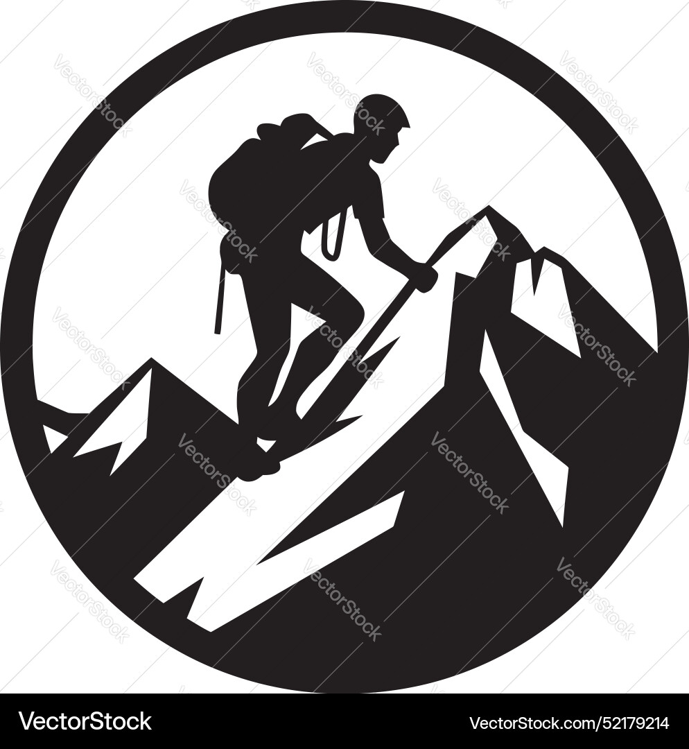 Scaling success mountain climber black logo Scaling success mountain climber black logo vector image