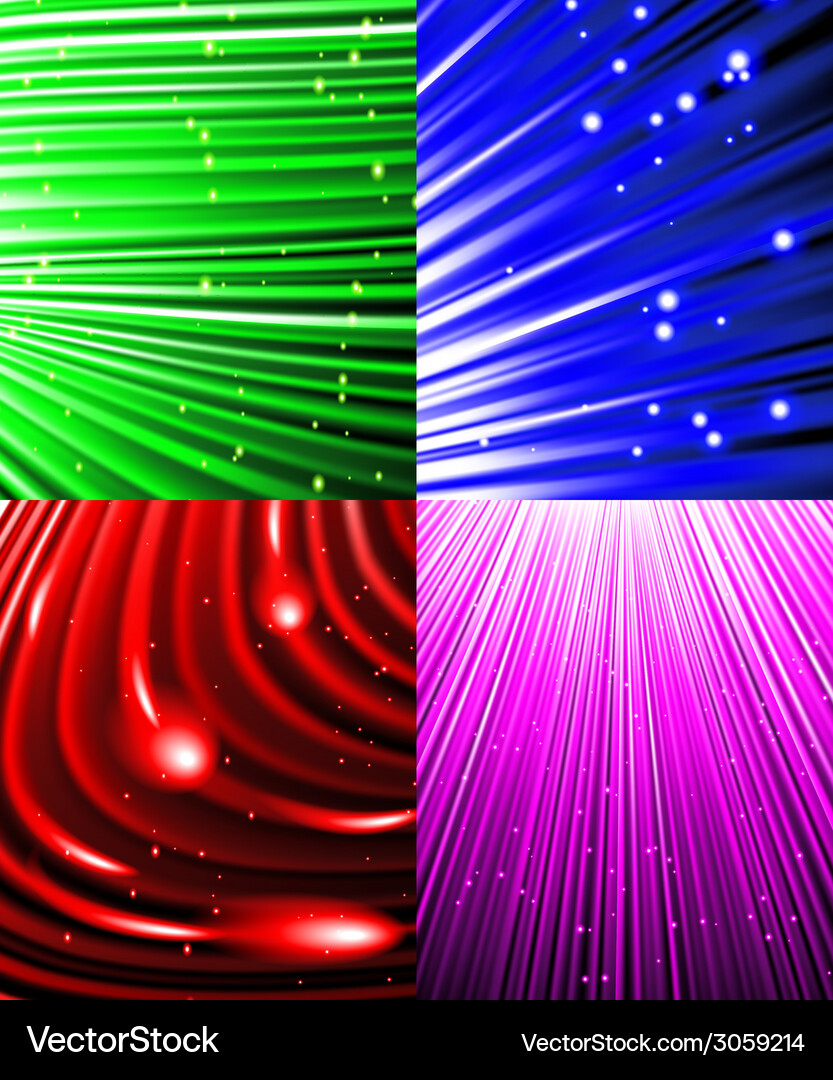 Set of abstract luminous rays background Vector Image