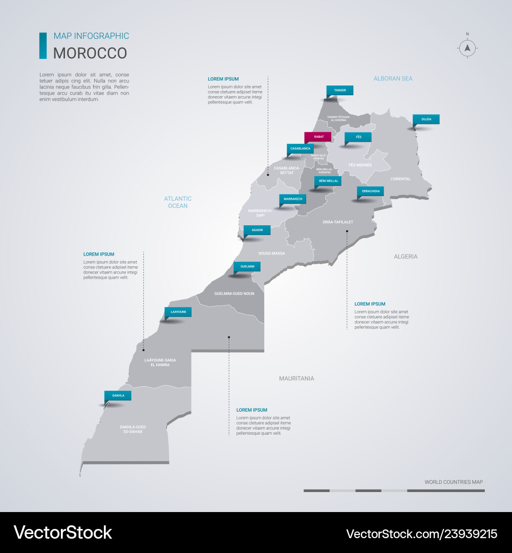 Morocco map with infographic elements pointer Morocco map with infographic elements pointer vector image