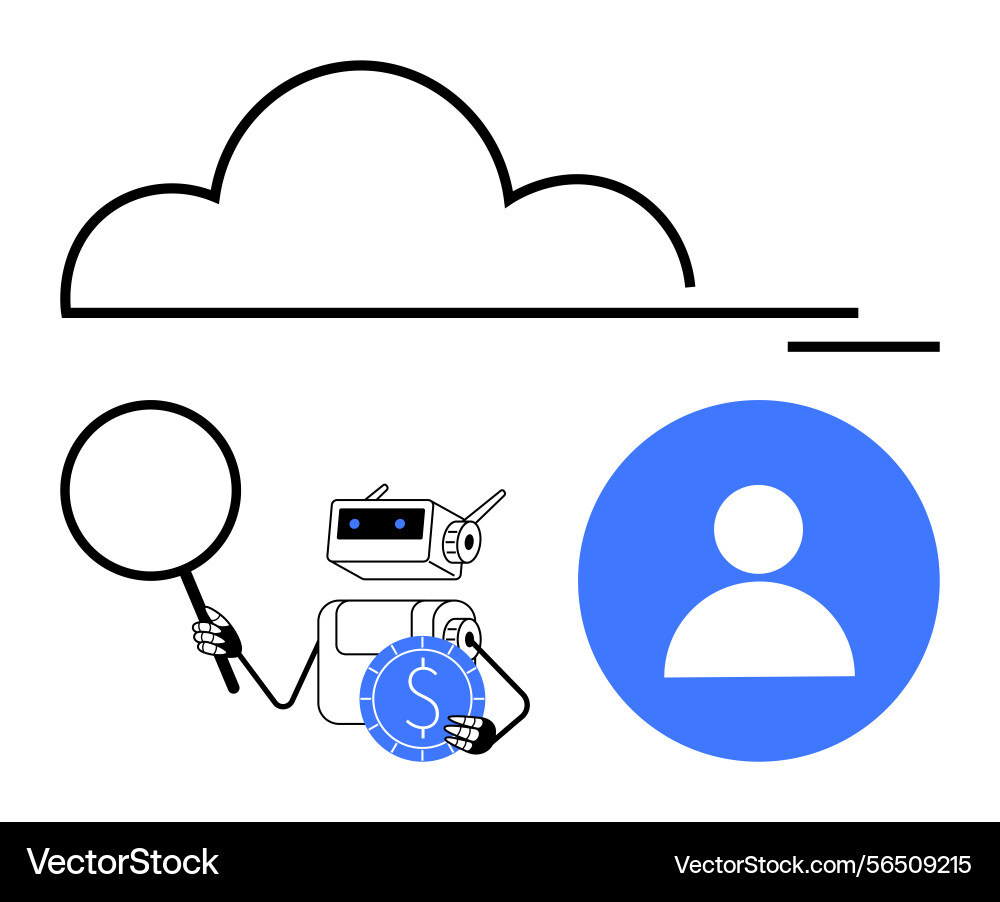 Robotic assistant analyzing user data with cloud Vector Image