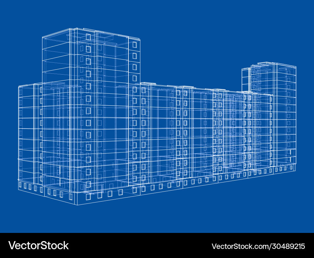 Wire-frame model a multi-storey building Vector Image