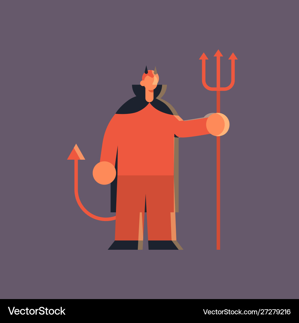 Cute guy wearing devil horns and tail scarecrow Cute guy wearing devil horns and tail scarecrow vector image