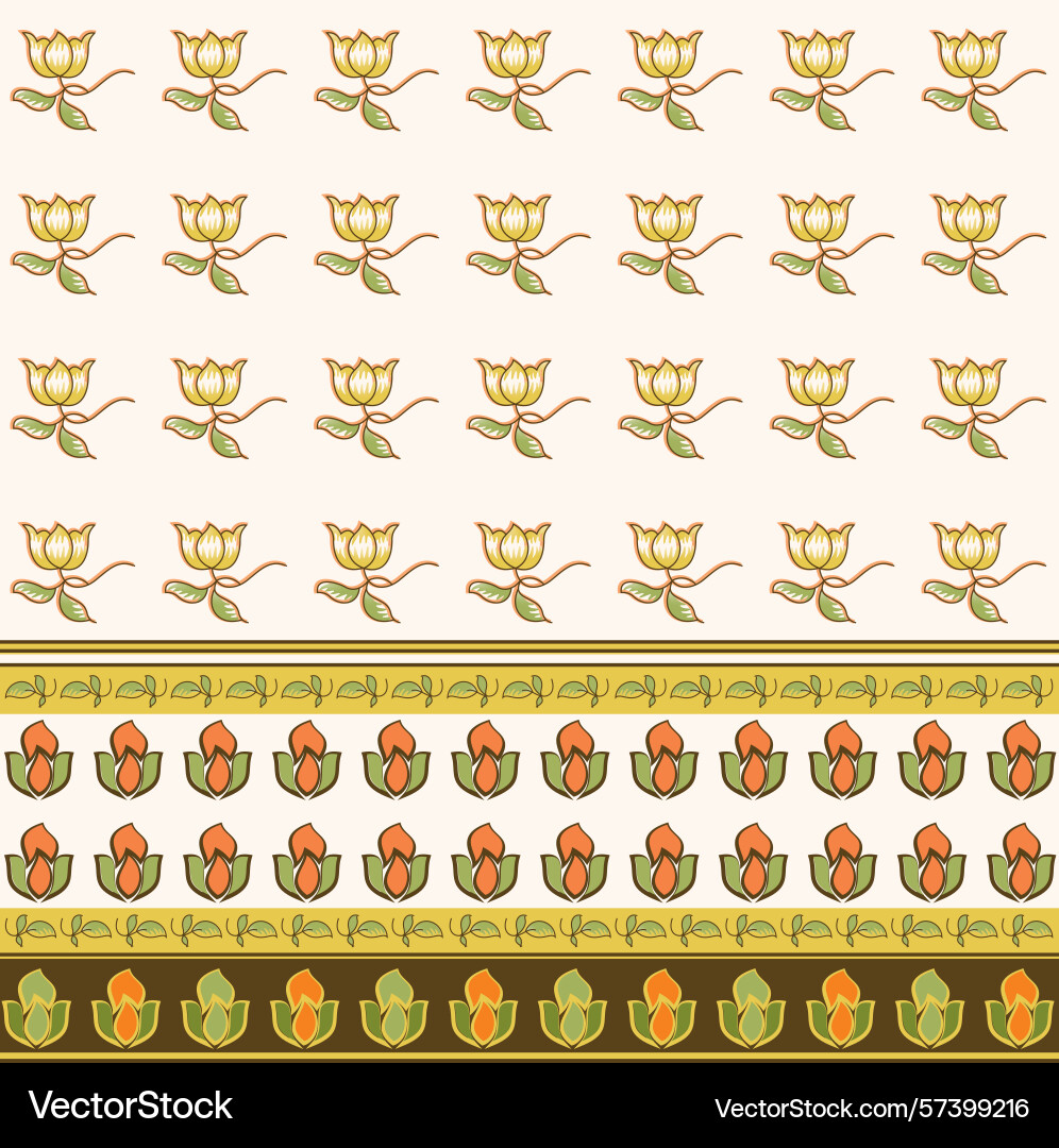 Ikat tulips with border block print repeat Vector Image