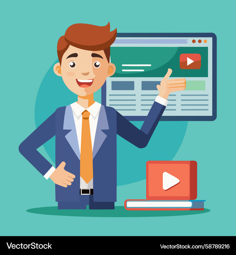 Man presenting content with web page book Man presenting content with web page book Vector Image