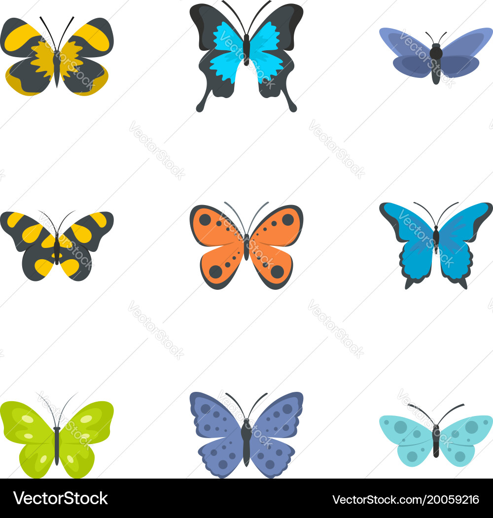 Moth icons set flat style Vector Image