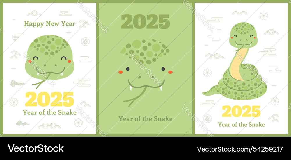 2025 lunar new year cute snake poster collection 2025 lunar new year cute snake poster collection vector image