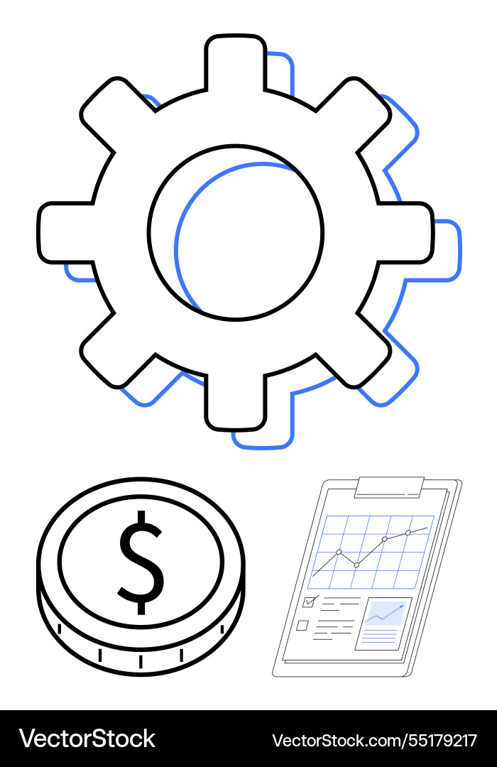 Gear with coin and data chart highlighting Gear with coin and data chart highlighting vector image