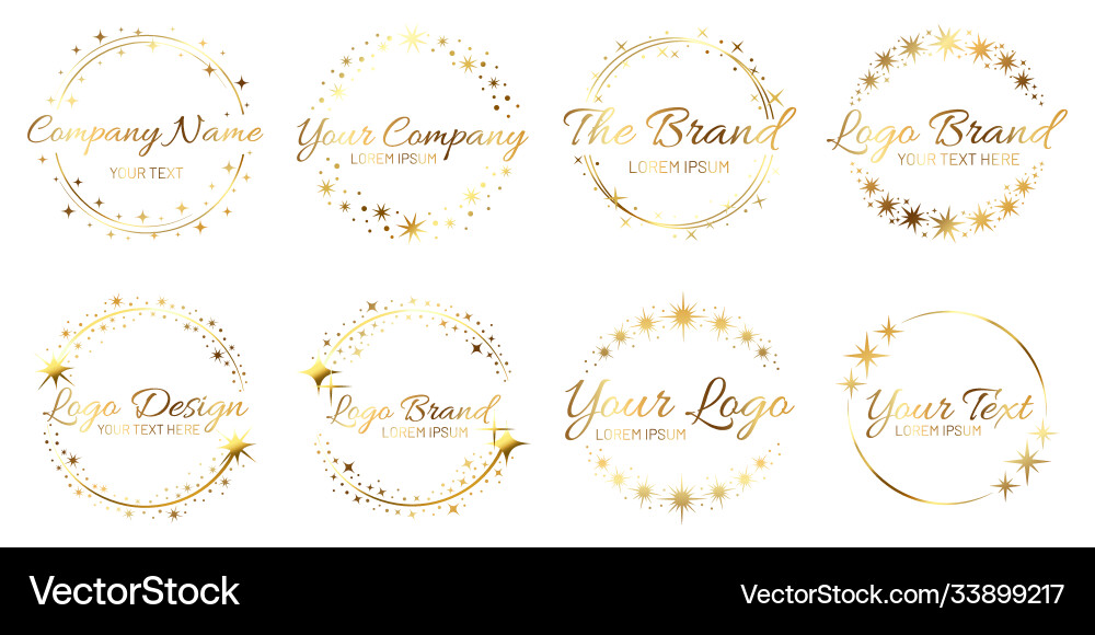 Stardust goldene Logo Set glänzende Kreisrahmen Stardust goldene Logo Set glänzende Kreisrahmen vektorbild