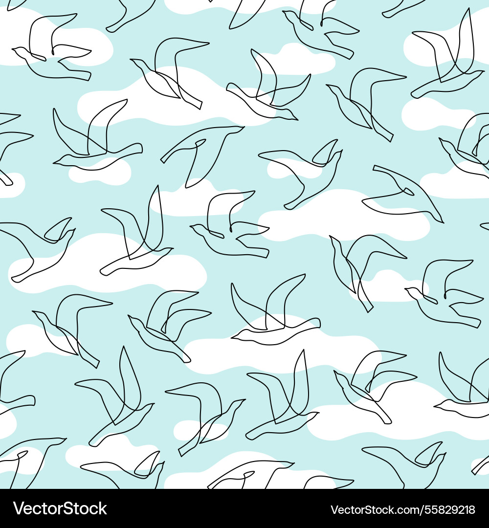 Abstract flying birds on clouds background line Abstract flying birds on clouds background line vector image