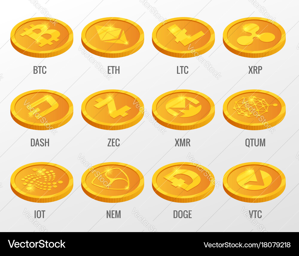 Cryptocurrency Gold Coins Set – Royalty-Free Vector | VectorStock