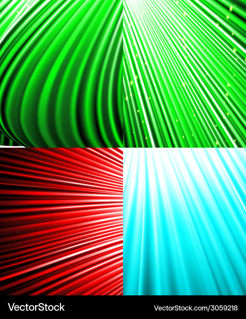 Set of abstract luminous rays background Vector Image