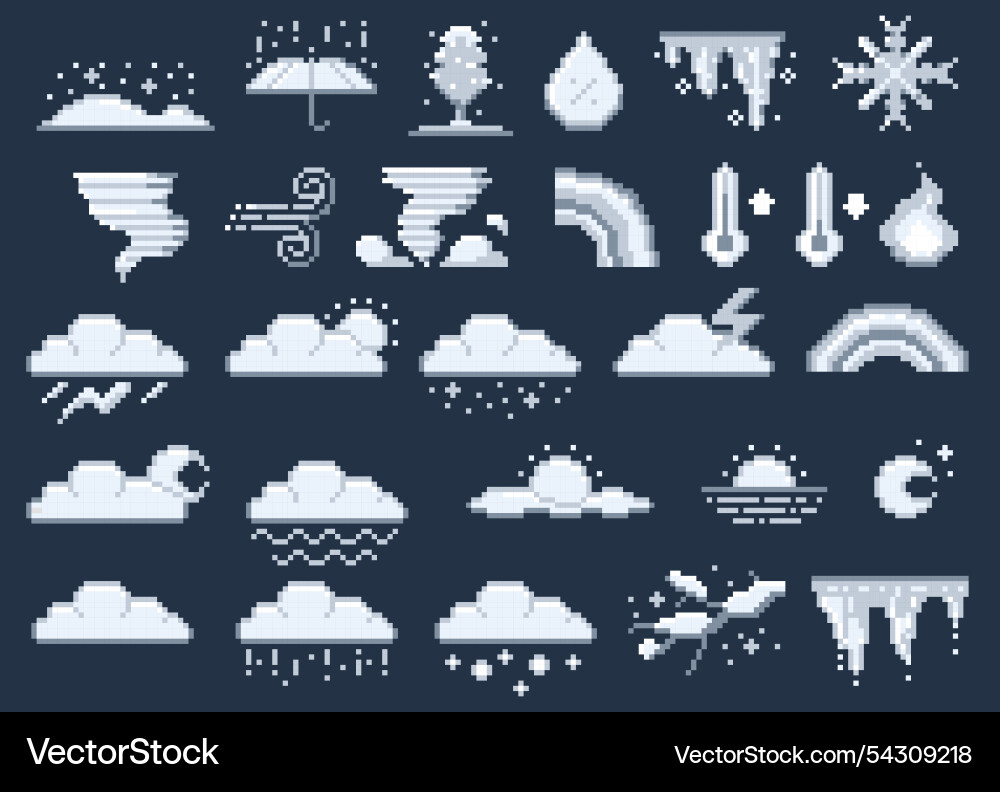 Weather 8-bit symbols retro game icons Weather 8-bit symbols retro game icons vector image