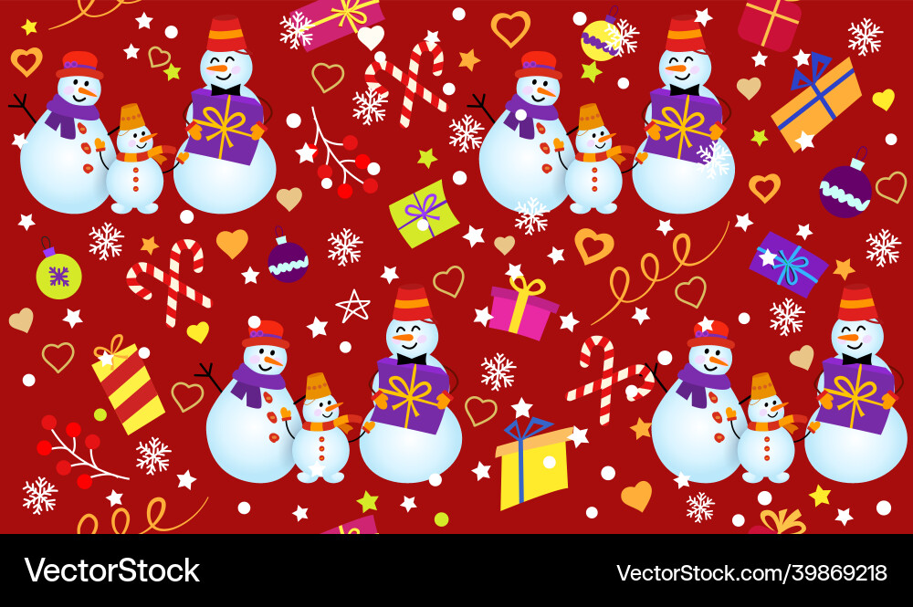 Winter pattern with snowmen snowflakes and gifts Winter pattern with snowmen snowflakes and gifts vector image