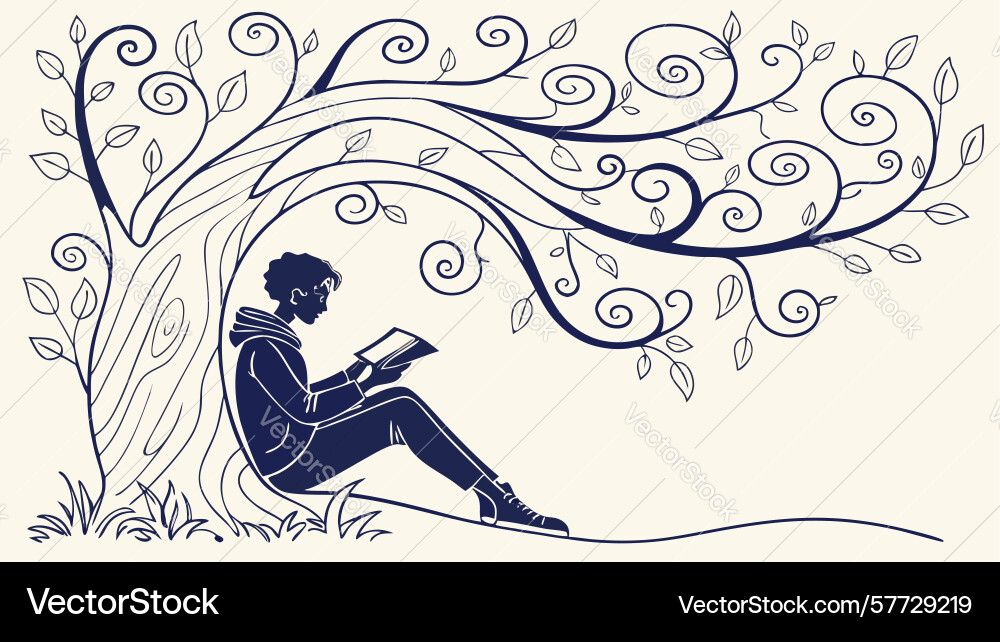 Artistic person reading under abstract tree Vector Image