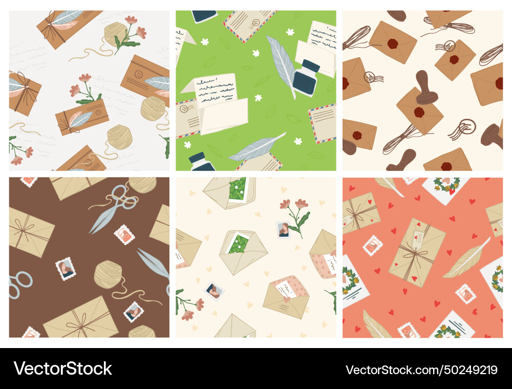 Decorative pattern set with letters in envelope Decorative pattern set with letters in envelope vector image