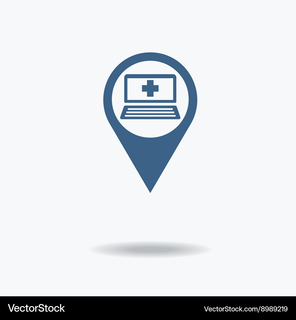 Map pointer flat icon with laptop inside Vector Image