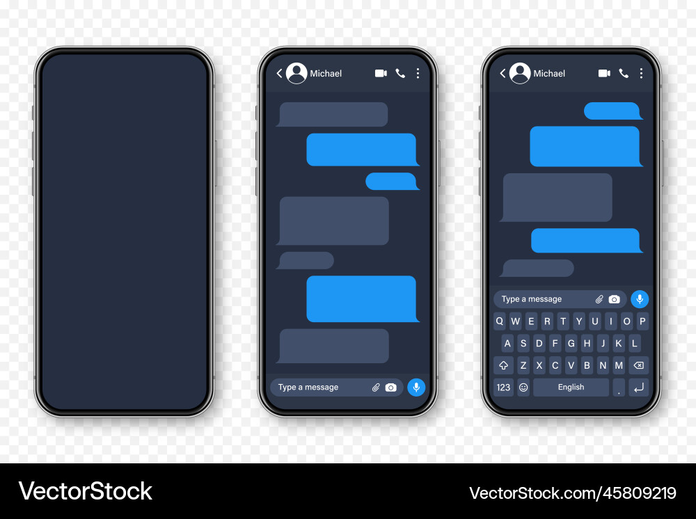 Realistic smartphone with messaging app blank sms Realistic smartphone with messaging app blank sms Vector Image