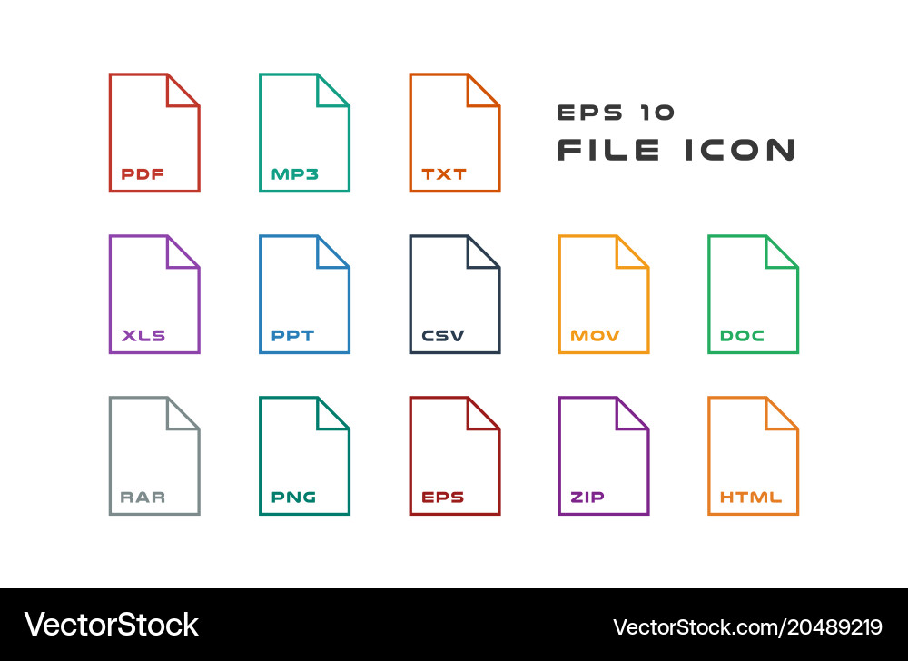 Set of document labels and file formats icons pdf vector image