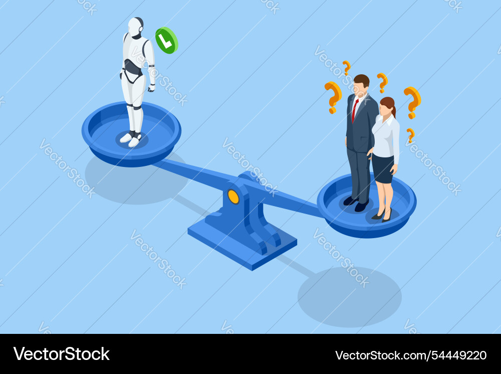 Isometric robots excel at data processing Isometric robots excel at data processing vector image