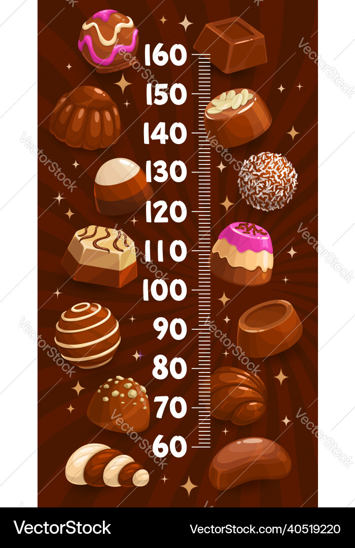 Kids height chart with chocolate sweets candy Kids height chart with chocolate sweets candy Vector Image