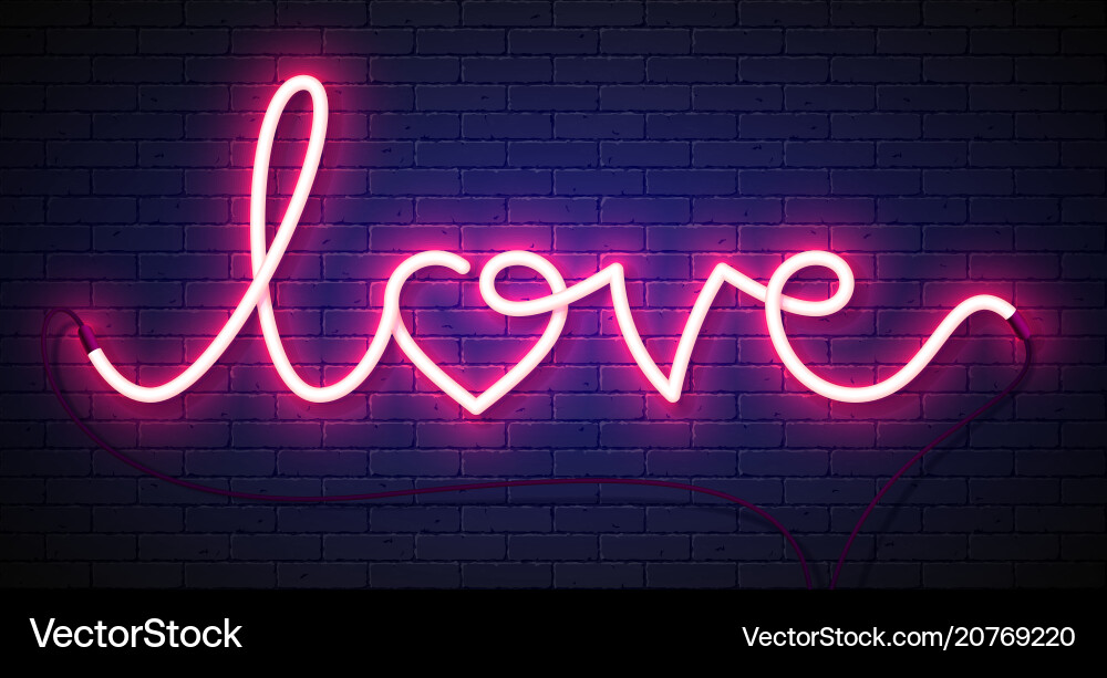 Neon Love Sign on Brick Wall Vector Image