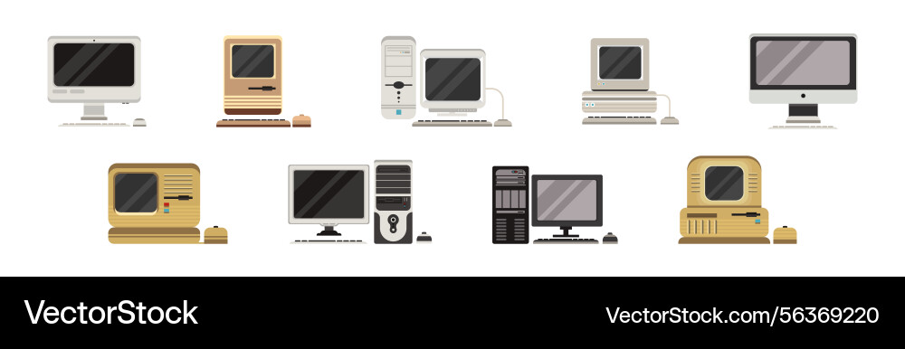 Retro computer and hardware with screen set Retro computer and hardware with screen set vector image