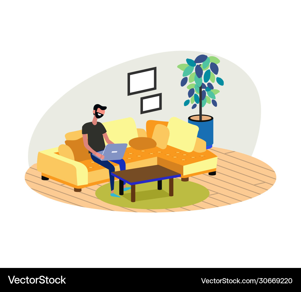 Young adult man working at home Young adult man working at home vector image
