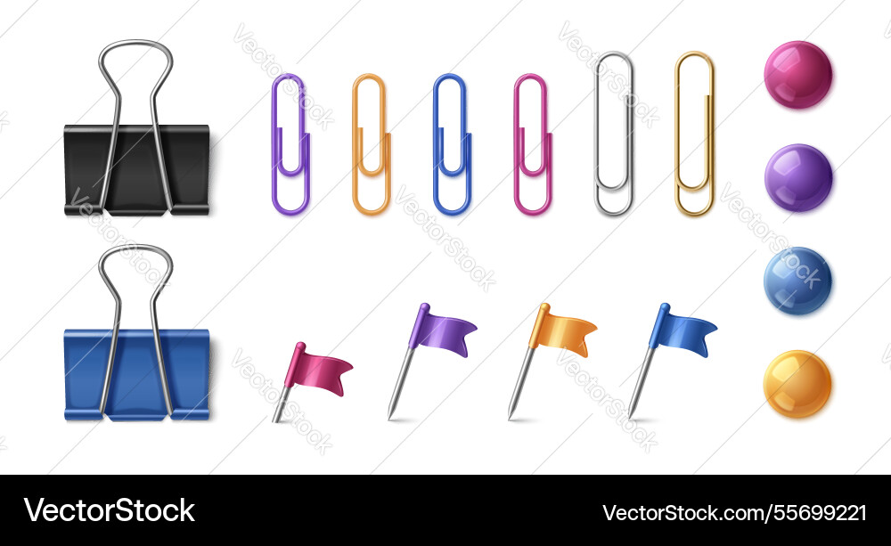 Paper clip set with binder clasps and push pins Paper clip set with binder clasps and push pins vector image
