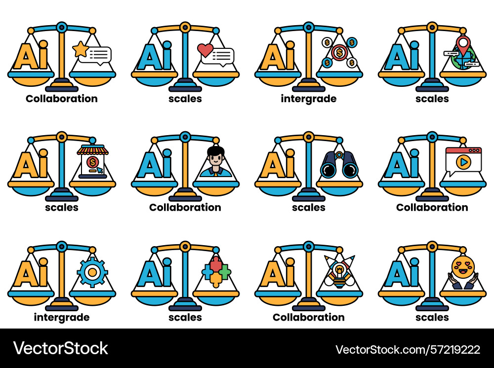 A set of scales with various icons on each side A set of scales with various icons on each side vector image