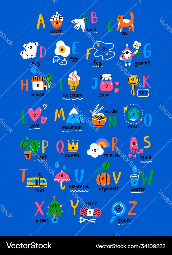 Abc poster for kids hand drawn Abc poster for kids hand drawn vector image