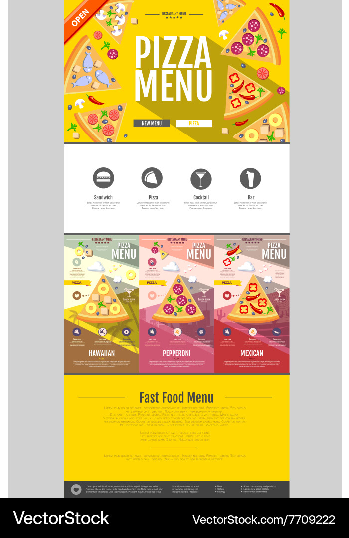 Flat style pizza menu concept web site design vector image
