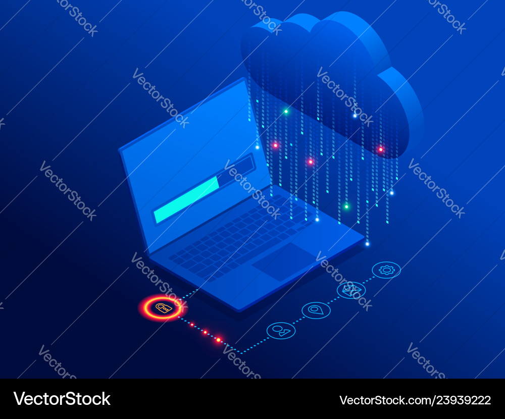 Isometric modern cloud technology and networking Isometric modern cloud technology and networking vector image