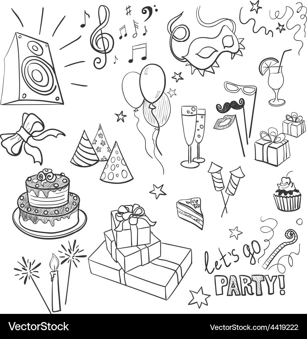 Sketch Party Objects - Celebration Set Vector Image