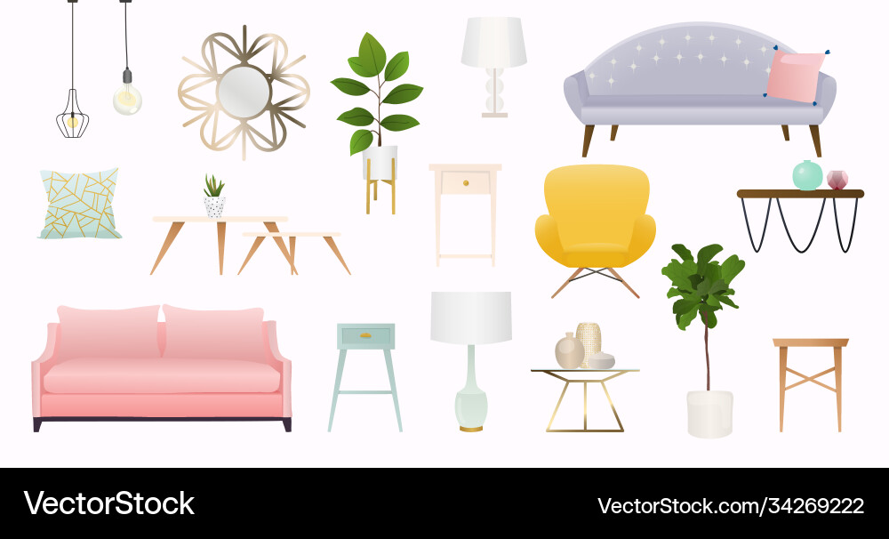 Wohnzimmermöbel und Wohnaccessoires Wohnzimmermöbel und Wohnaccessoires vektorbild