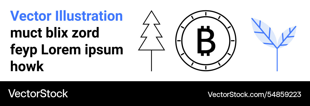 Bitcoin symbol with tree and leaf elegant text Bitcoin symbol with tree and leaf elegant text Vector Image
