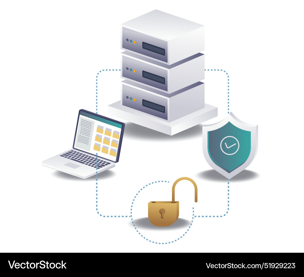 Cloud server data security system flat Cloud server data security system flat vector image