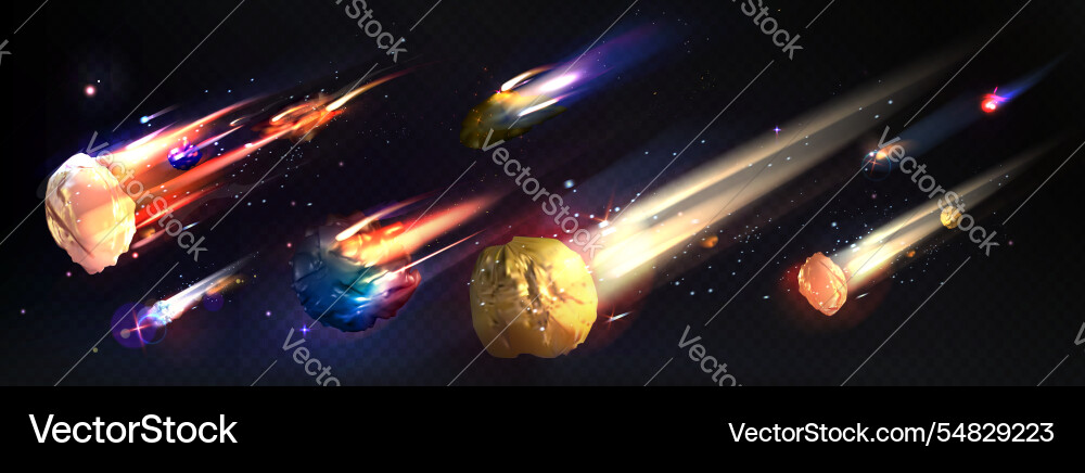 Flaming asteroid and colorful comets Flaming asteroid and colorful comets vector image