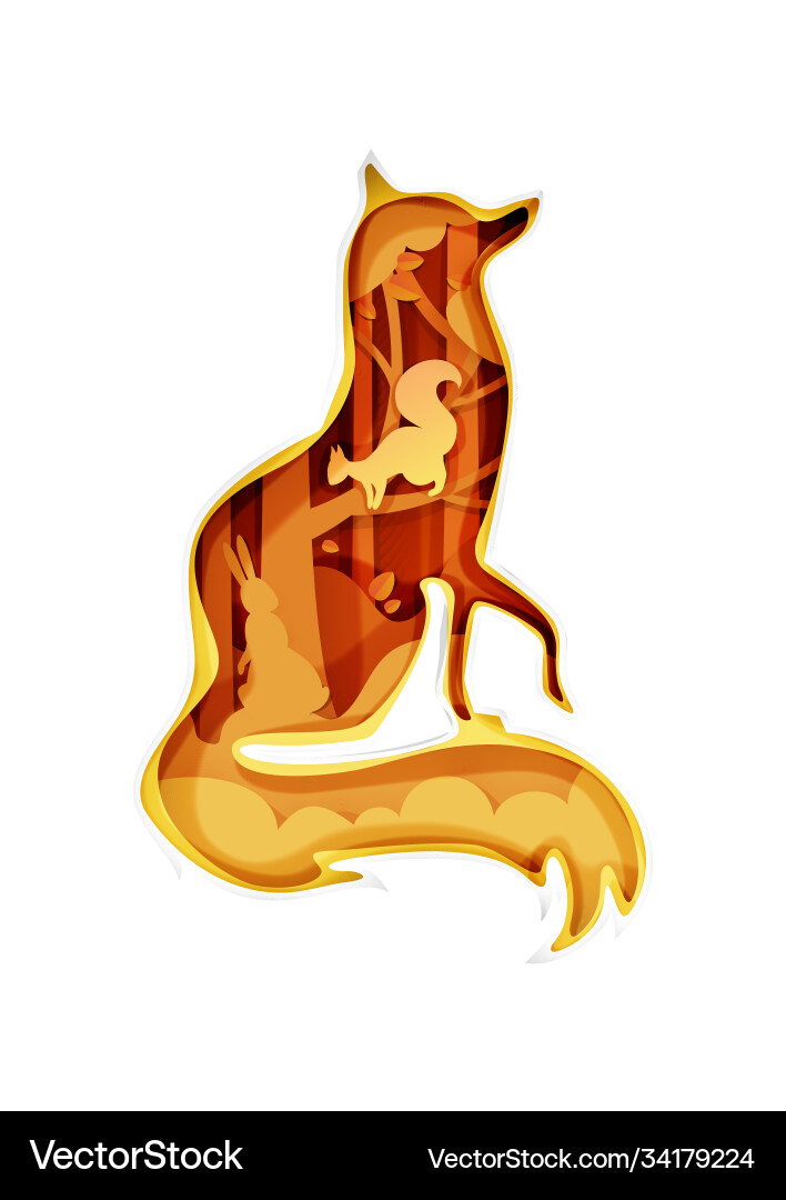 Fox silhouette with nature wild animals inside Fox silhouette with nature wild animals inside vector image