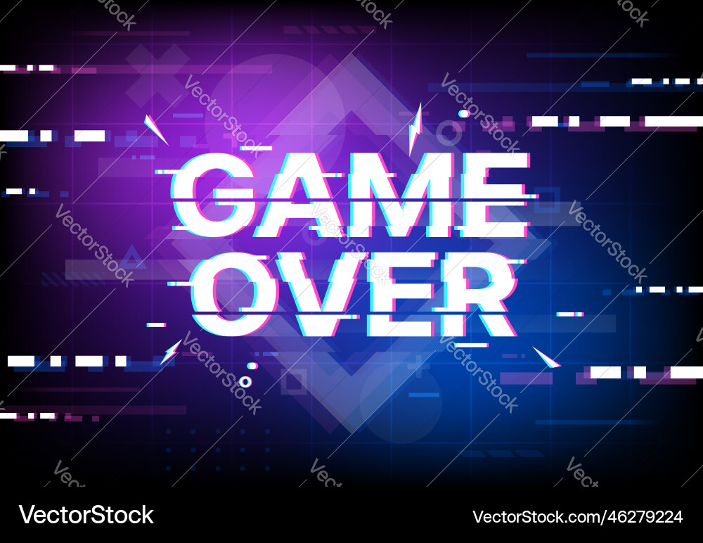 Game over screen glitch background vintage poster vector image