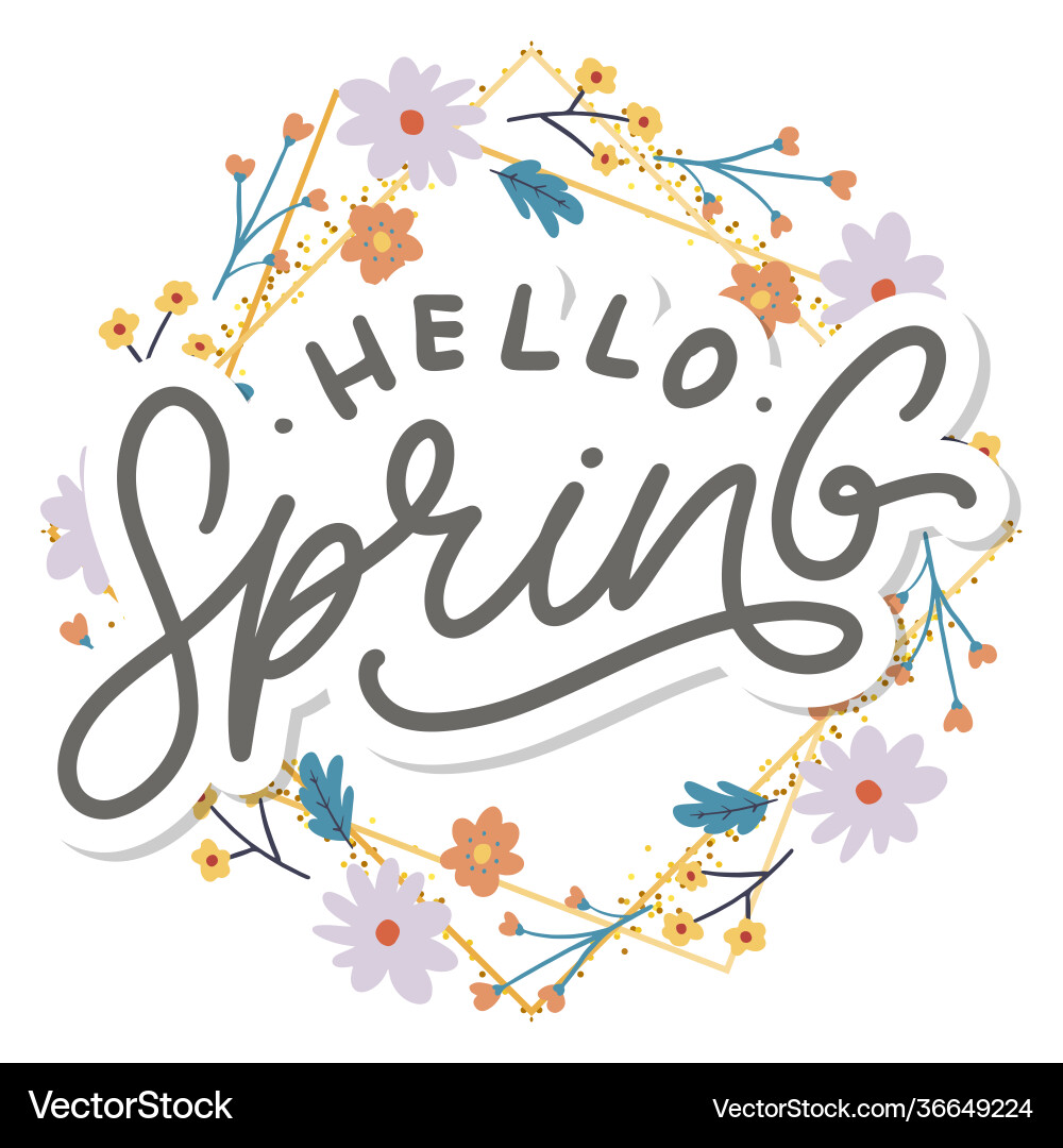 Hello spring flowers text background frame Hello spring flowers text background frame vector image