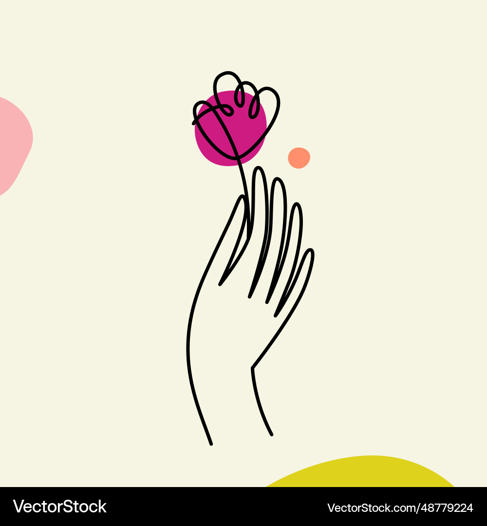 In minimal linear style - hand with flower In minimal linear style - hand with flower vector image