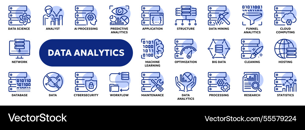 Line icons of data analytics and statistics Line icons of data analytics and statistics vector image